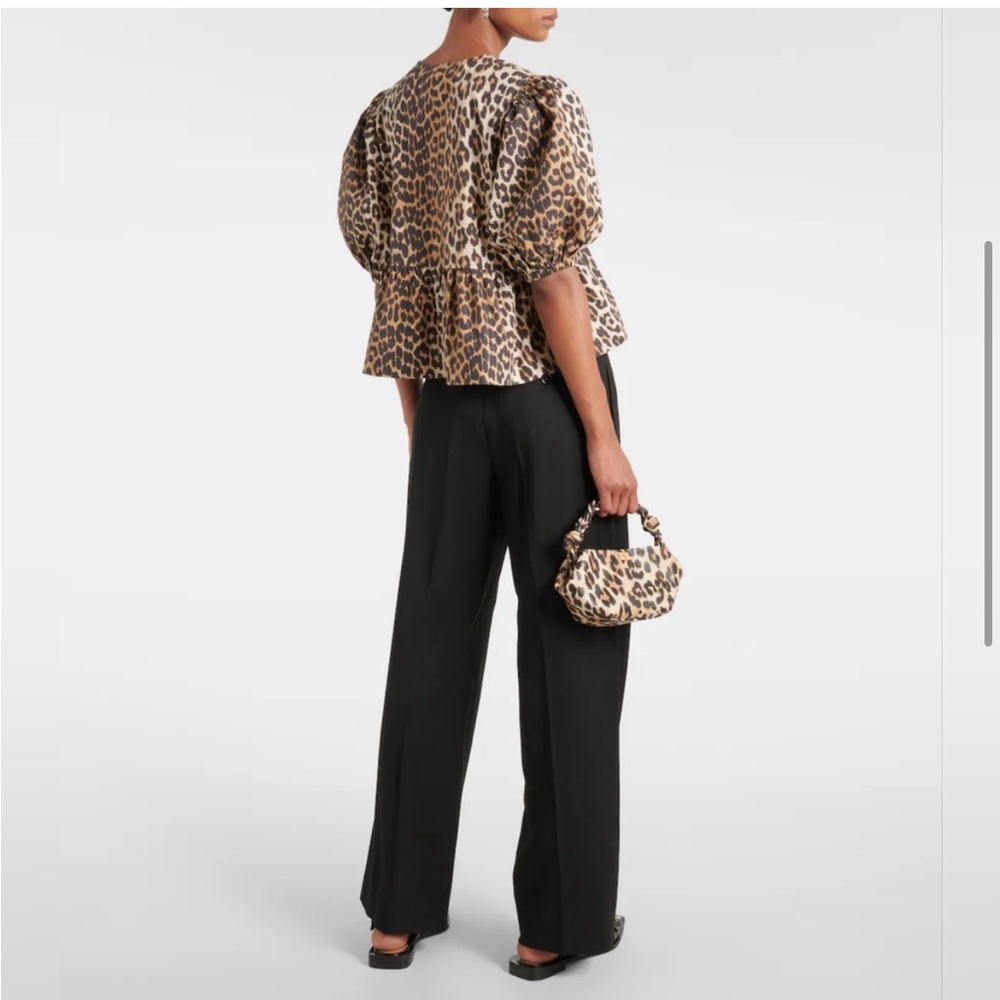 🕶️Tie-Front Leopard Print Oversize Peplum Blouse Sz L - Picture 5 of 7
